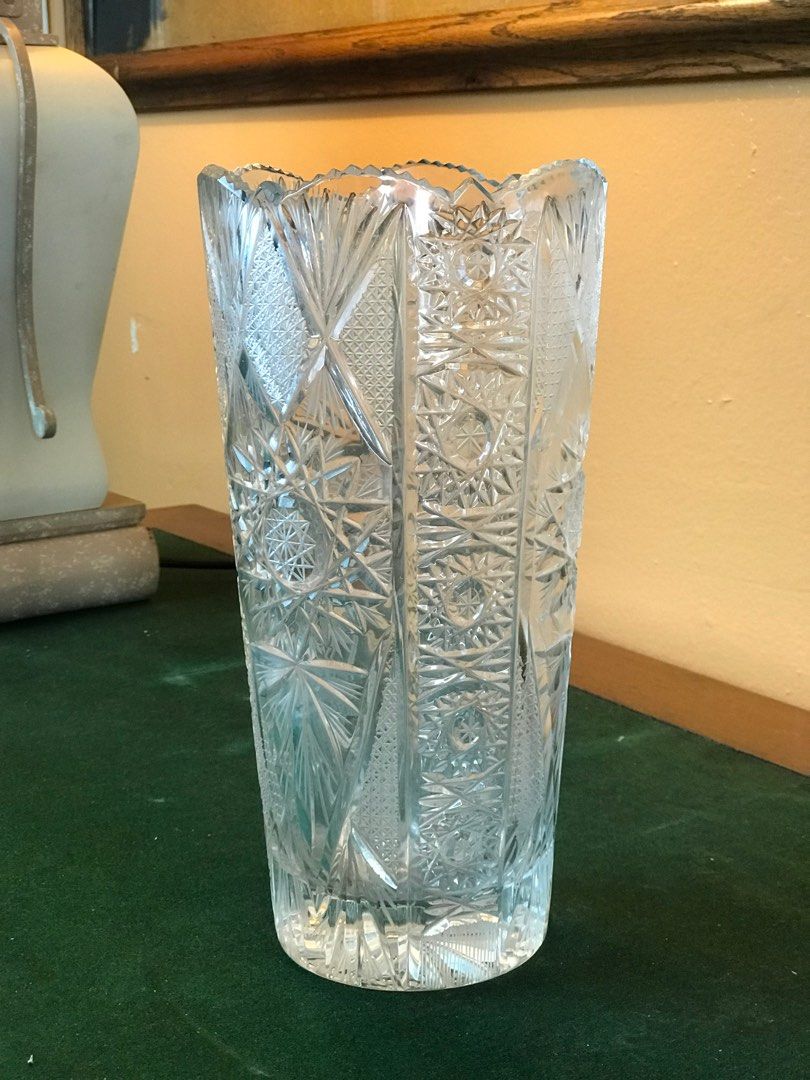 Vintage Ottoman Handmade 24k Lead Crystal Flower VaseFVun090322a1