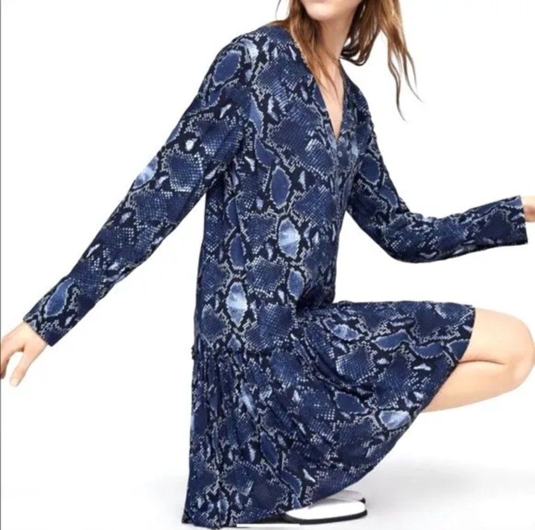 Zara blue snake print dress free sfee Women s Fashion Dresses