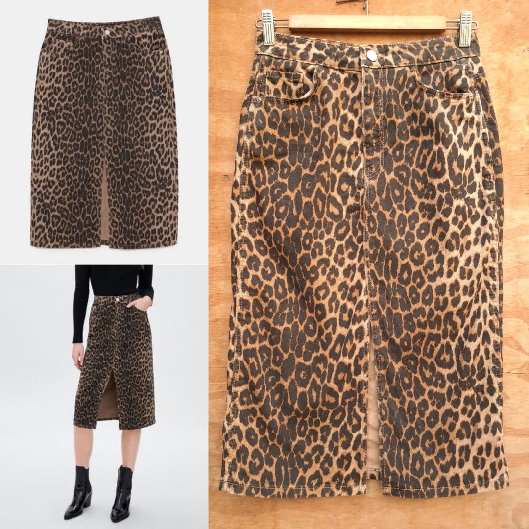 Zara leopard denim skirt 2025