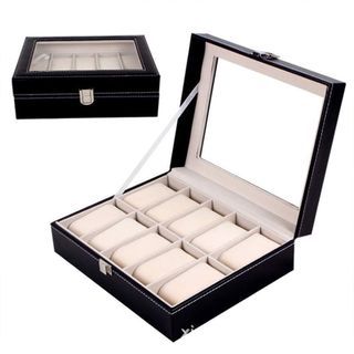 10/12 Slots Grids Watch Storage Organizer Case PVC Leather Jewelry Display Storage Box Single Layer