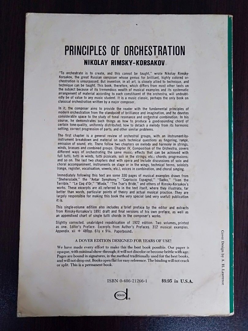 1964 Principles of Orchestration by Nikolay Rimsky Korsakov, Hobbies