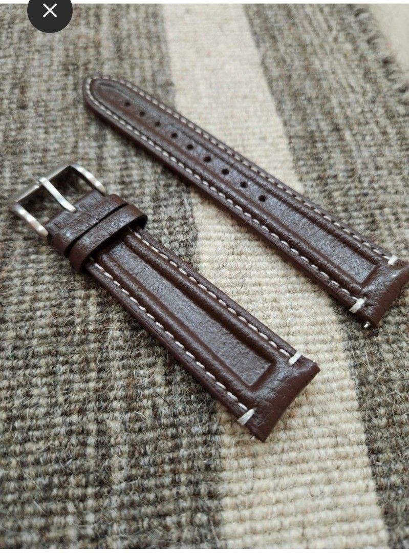 20mm Brown double ridge watch strap
