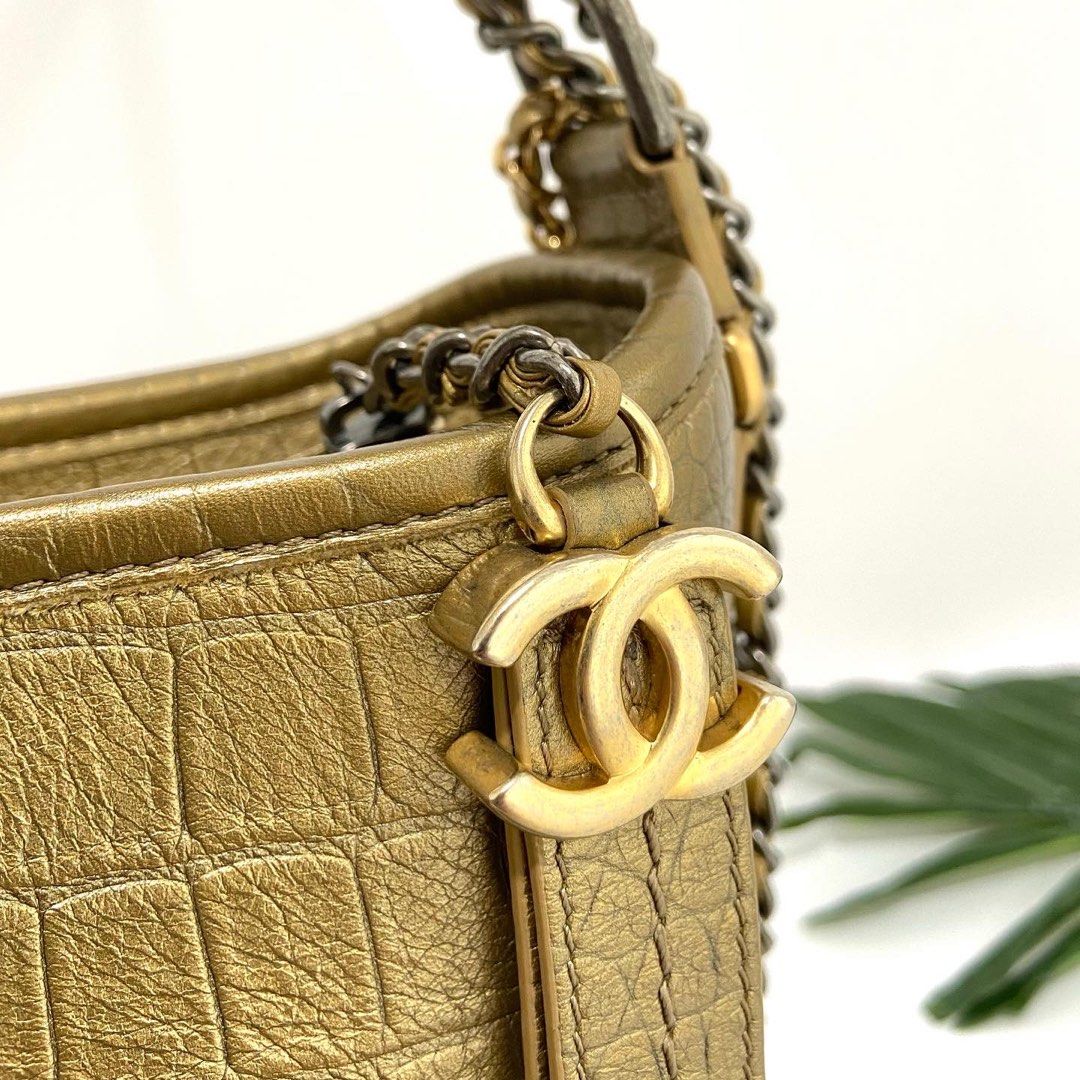 Chanel Gabrielle small hobo bag crocodile embossed calfskin,gold