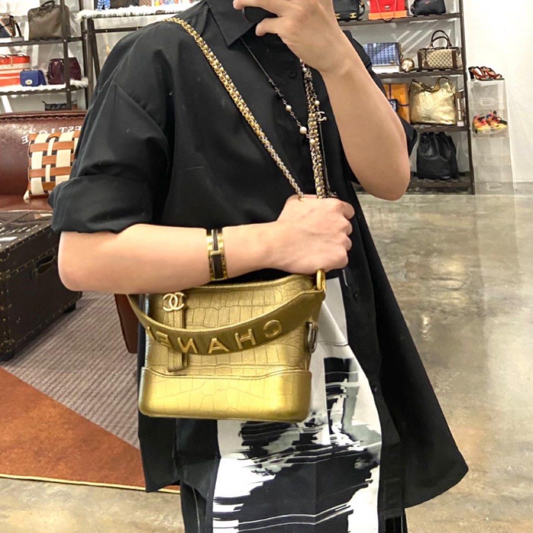 Authentic Chanel Gold Croc Embossed In Small Gabrielle Hobo Bag 3 Tone Hardware Luxury Bags Wallets On Carousell