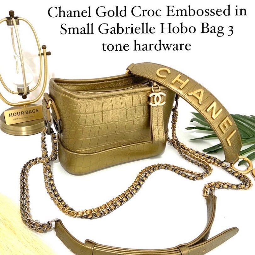 💯% Authentic Chanel Gold Croc Embossed in Small Gabrielle Hobo