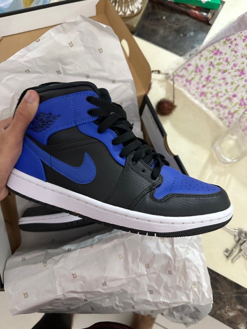 AIR JORDAN 1 MID BLACK HYPER ROYAL WHITE NOIR BLANC ROYAL HYPER