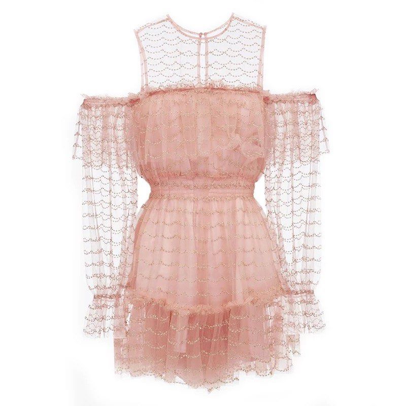 Alice Mccall Venus Valentine Scalloped tiered cold shoulder mesh
