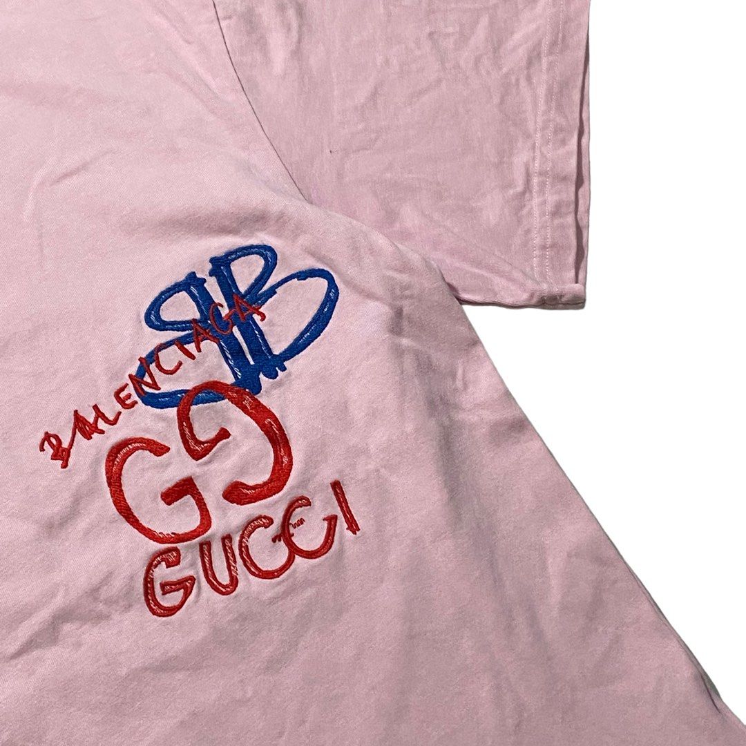 BALENCIAGA X GUCCI EMBROIDERED TEE COLLAB, Men's Fashion, Tops & Sets,  Tshirts & Polo Shirts on Carousell