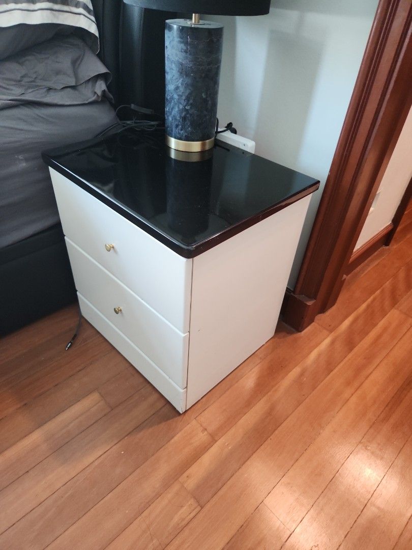 Bedside Table black top and white sides, Furniture & Home Living