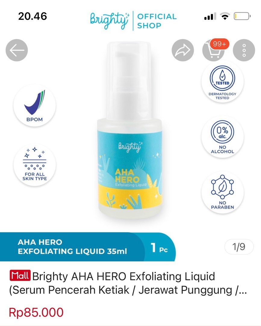 Brighty AHA HERO Exfoliating Liquid (Serum Pencerah Ketiak / Jerawat Punggung / Back Acne
