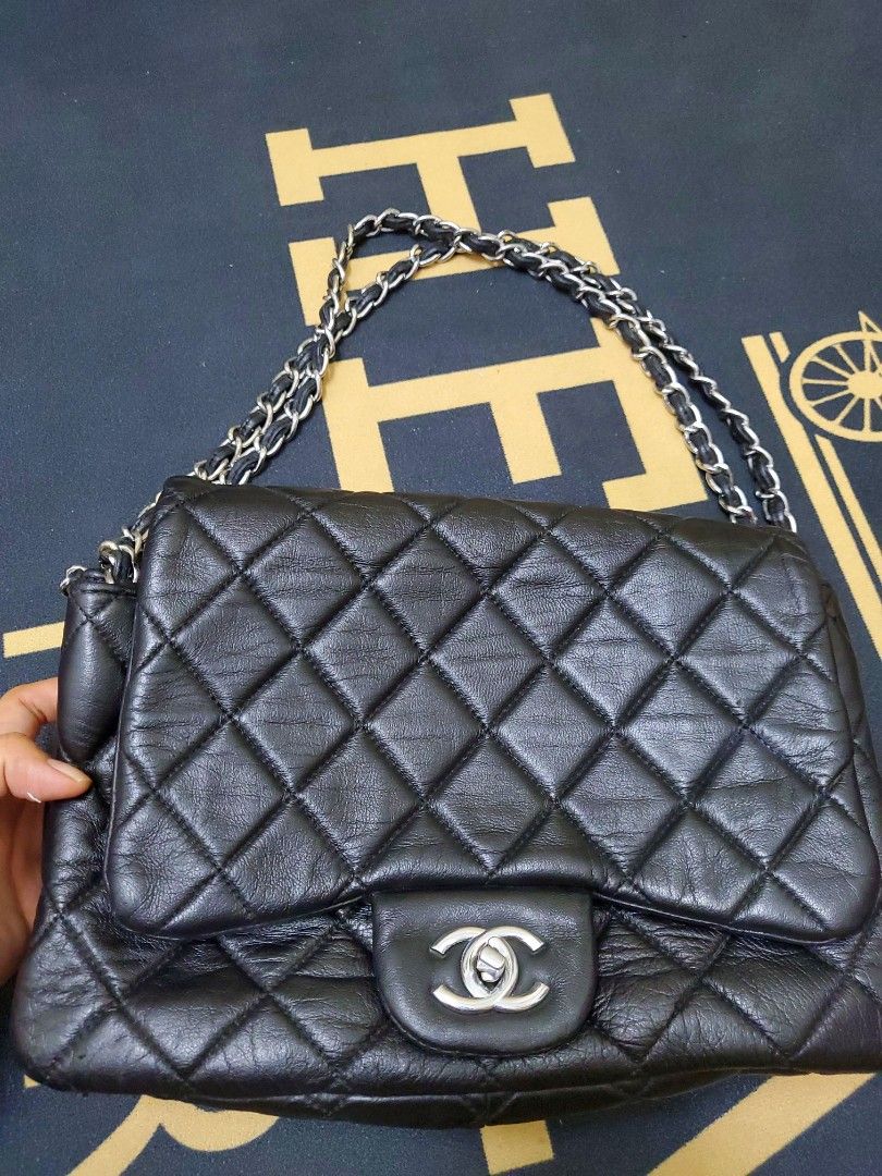 Chanel Black Quilted Lambskin Leather 3 Accordion Flap Bag