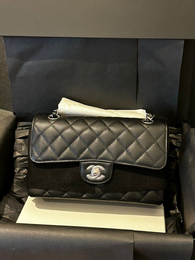 Chanel Black Caviar Leather Quilted Square Mini Crossbody Flap Bag SHW