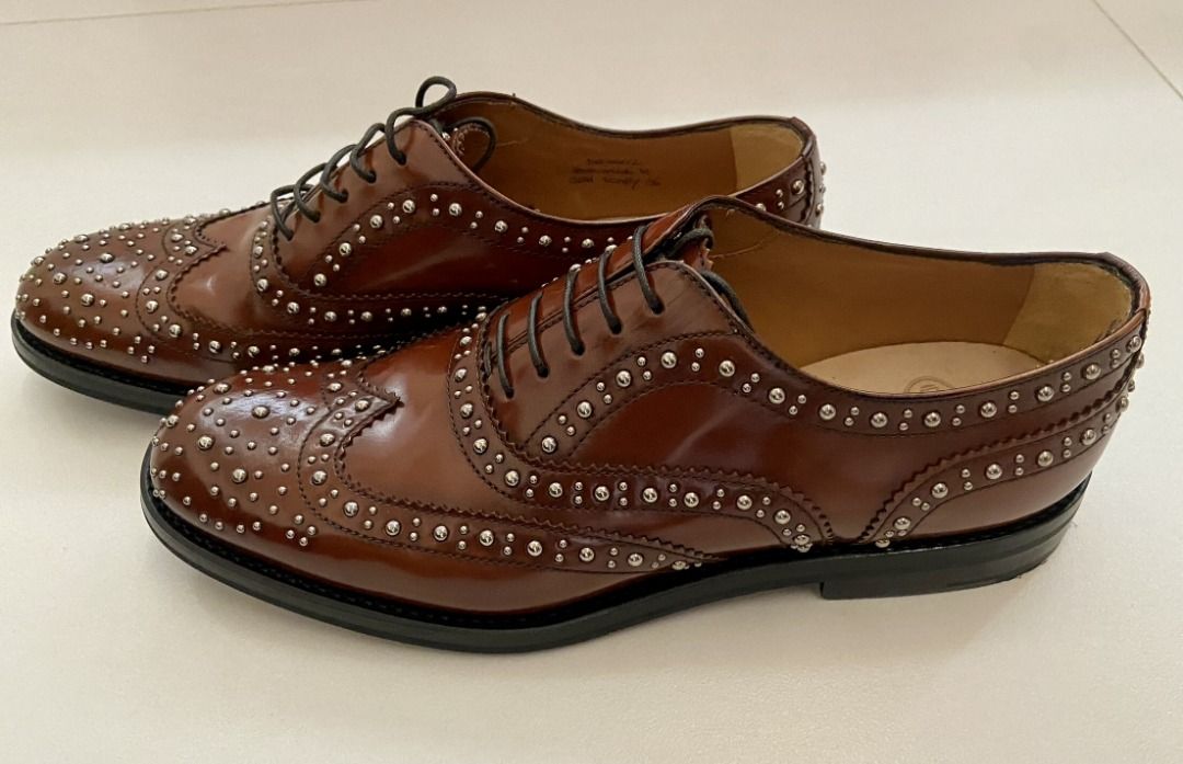 Church s Burwood Studded Brogue in Brown Patent Leather Size 36