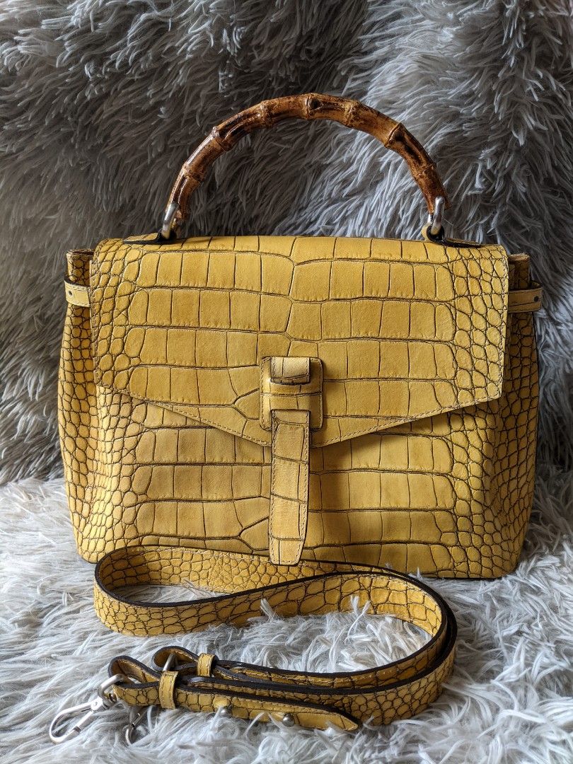 Claudia Firenze Yellow Croc Structured Sling bag