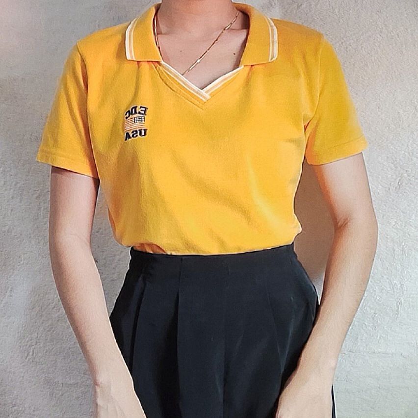 Yellow polo shirt outfit women's on sale