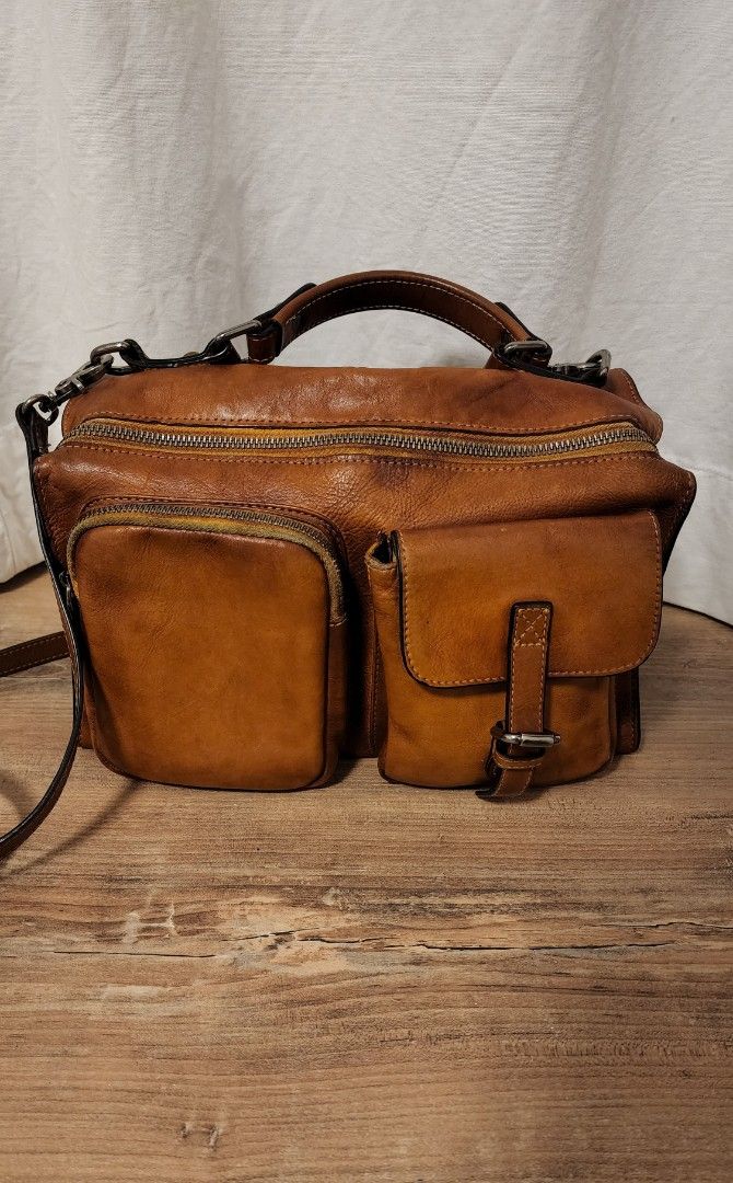 Genuine leather top satchel