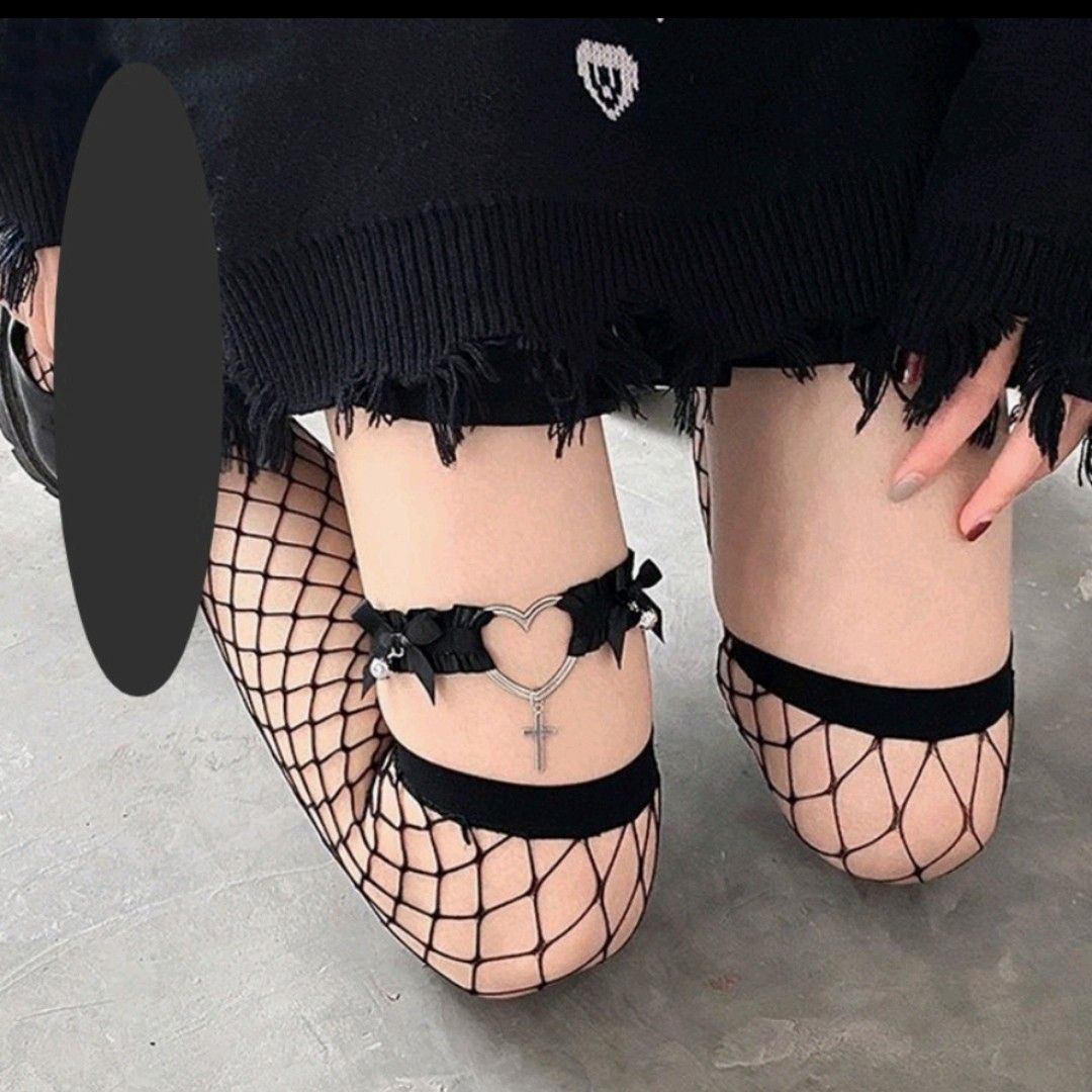 Gothic Lace Garter Belt Heart Cross Lolita Leg Garters Choker, Women's