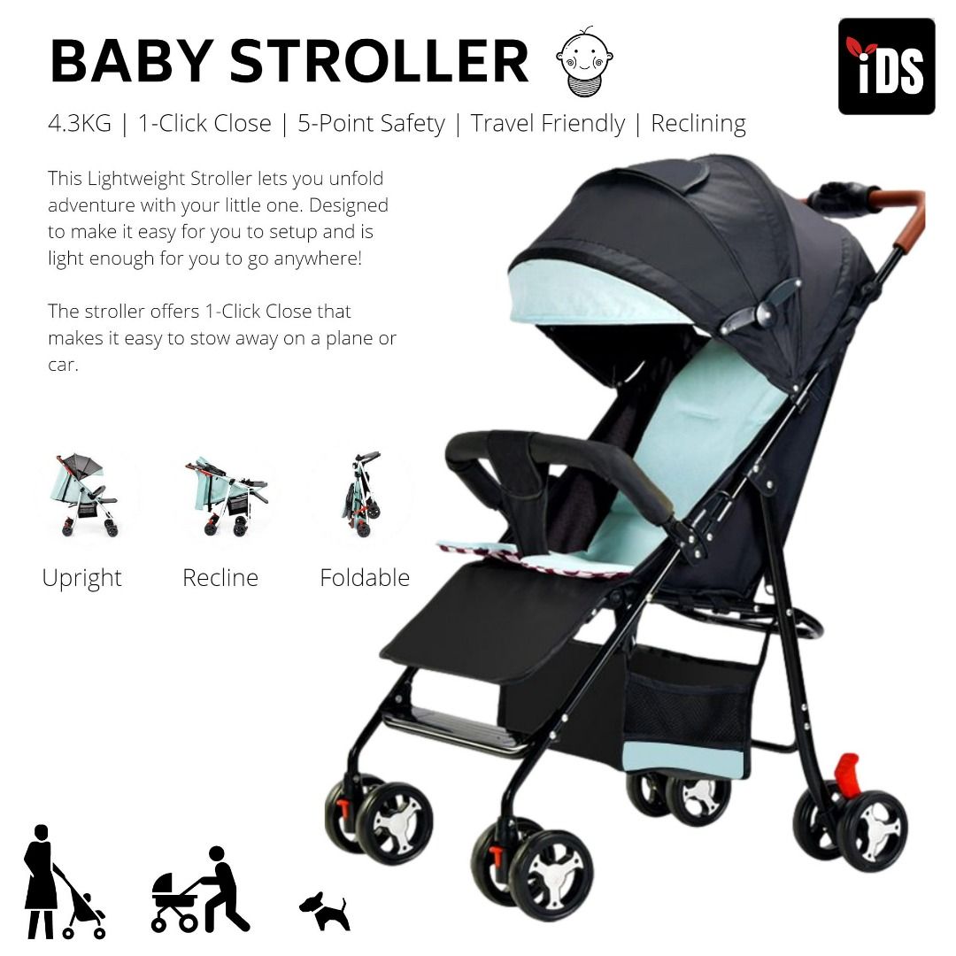 iDS FULL Set Reclining Folding 4.3kg Lightweight Baby Stroller Foldable Stroller Suitable for Airplane Travel