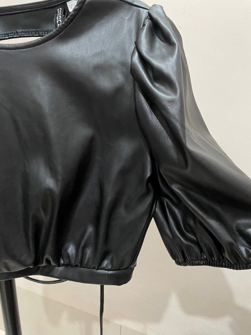 Leather H M Backless Top Women s Fashion Tops Blouses on Carousell