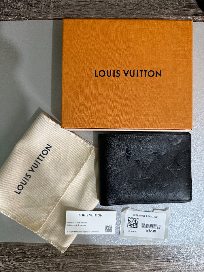 LOUIS VUITTON Calfskin Monogram Shadow Multiple Wallet Black 1233801