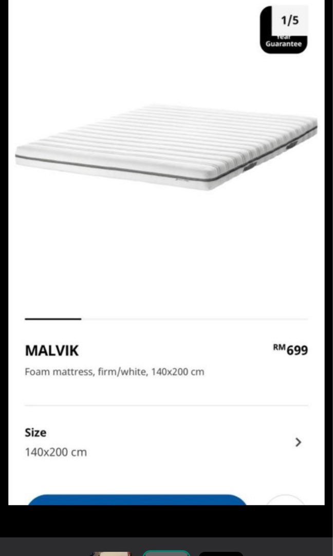 MATTRESS MALVIK IKEA queen bed 140x200 TILAM , Furniture & Home