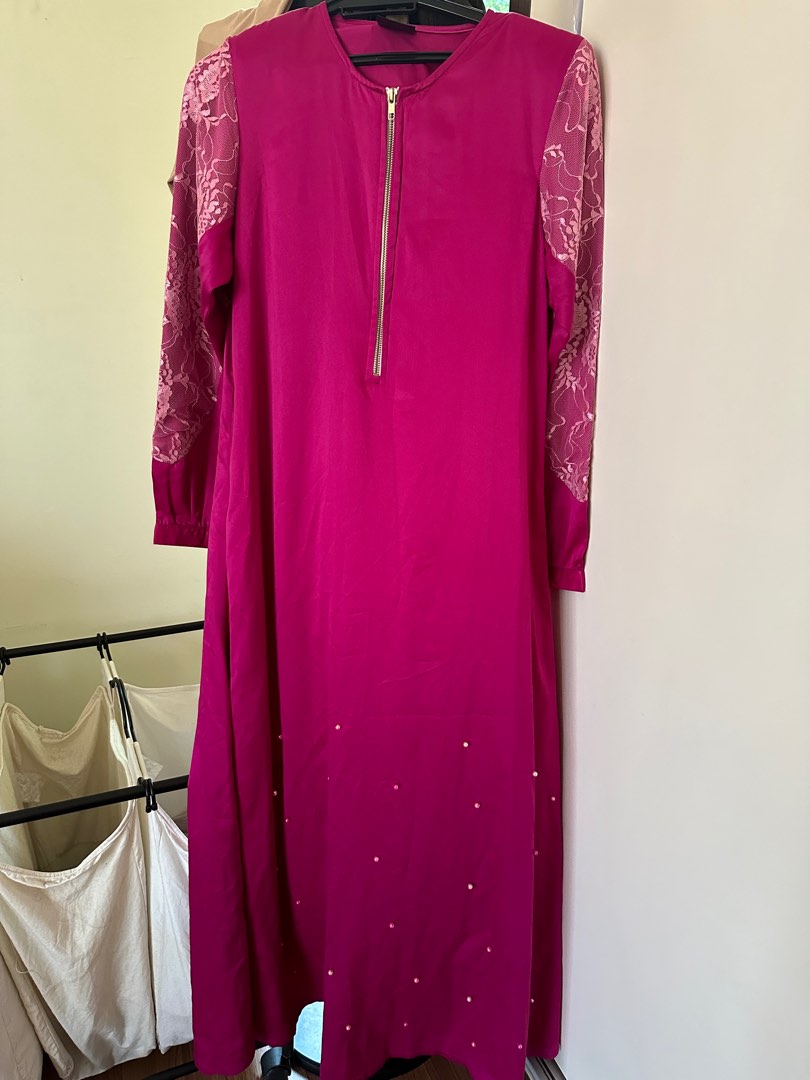 MCC Lace Hot Pink Jubah, Women's Fashion, Muslimah Fashion, Dresses on ...