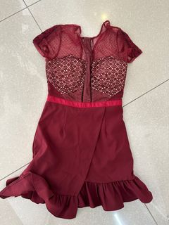 MDS Maroon mini lace dress