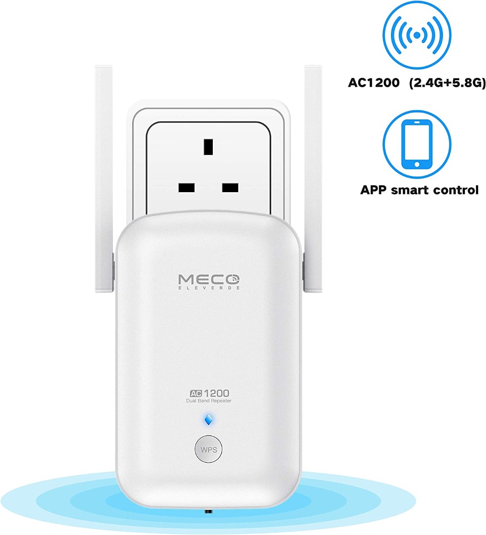 MECO ELEVERDE WiFi Booster 1200Mbps 2.4GHz 5GHz Dual Band WiFi Extender WiFi Repeater Access Point with 2 Ethernet Ports Smart APP Control Easily