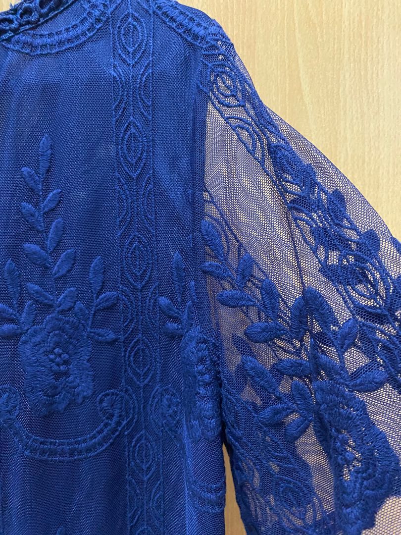 Navy blue lace blouse, Women's Fashion, Tops, Blouses on Carousell