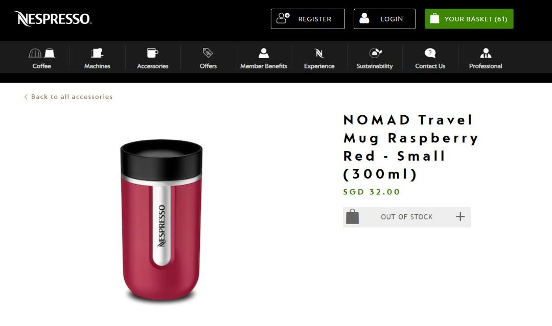 Nespresso NOMAD Travel Mug Raspberry Red - Small (300ml)