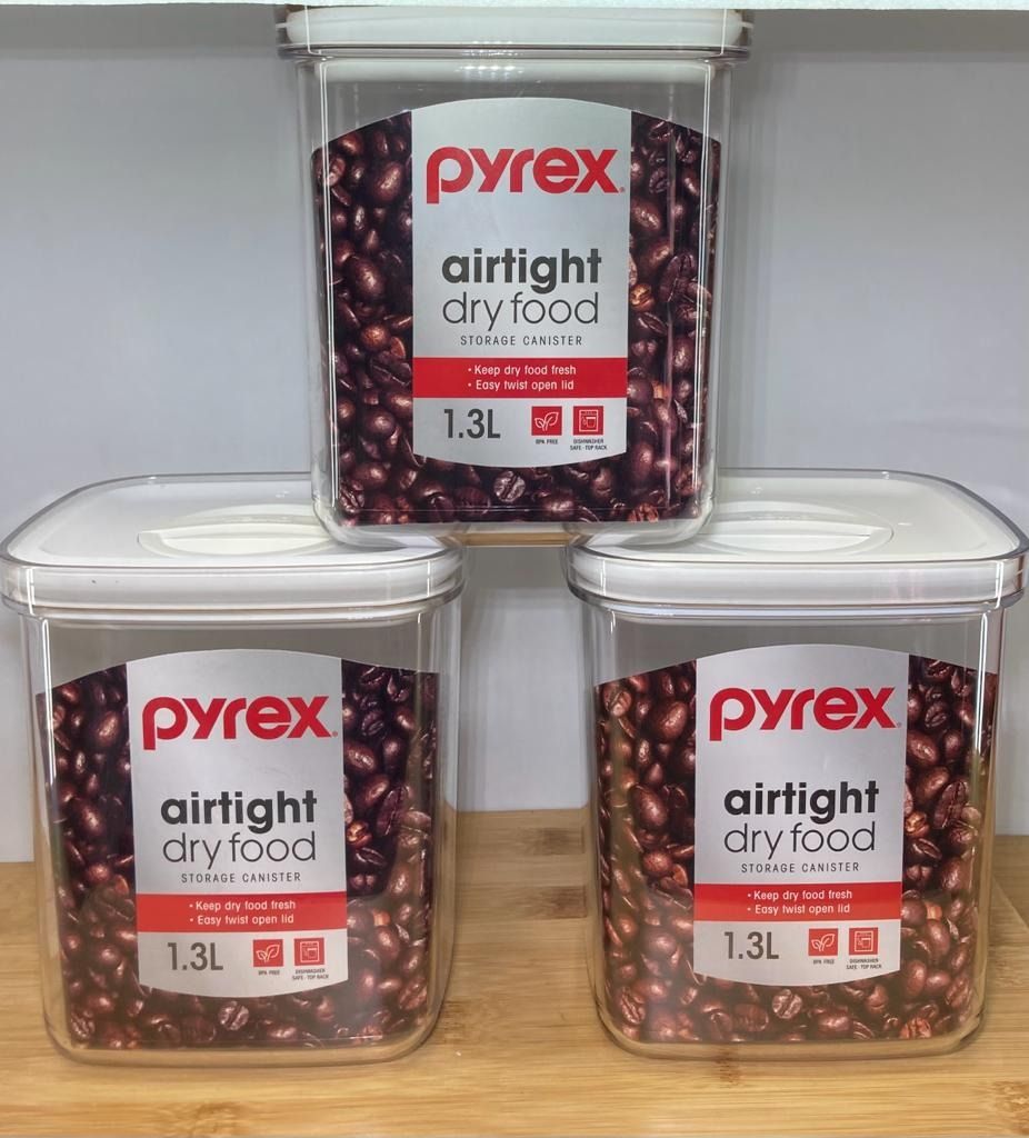 Pyrex Airtight Dry Food Storage Canister 1.3L x 3, Furniture & Home Living, Kitchenware