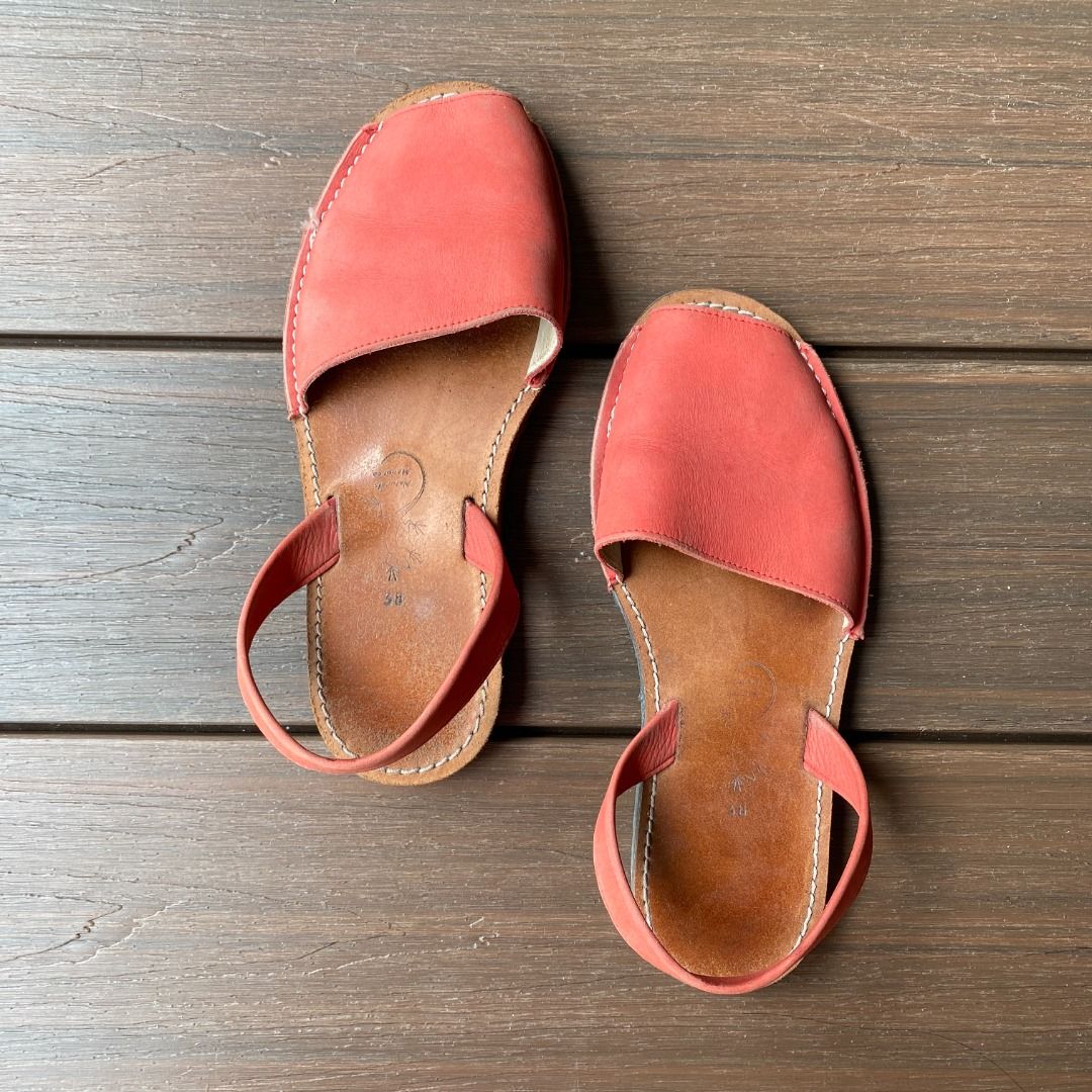 Red Moroccan Handmade Leather Slingback Flat Sandals