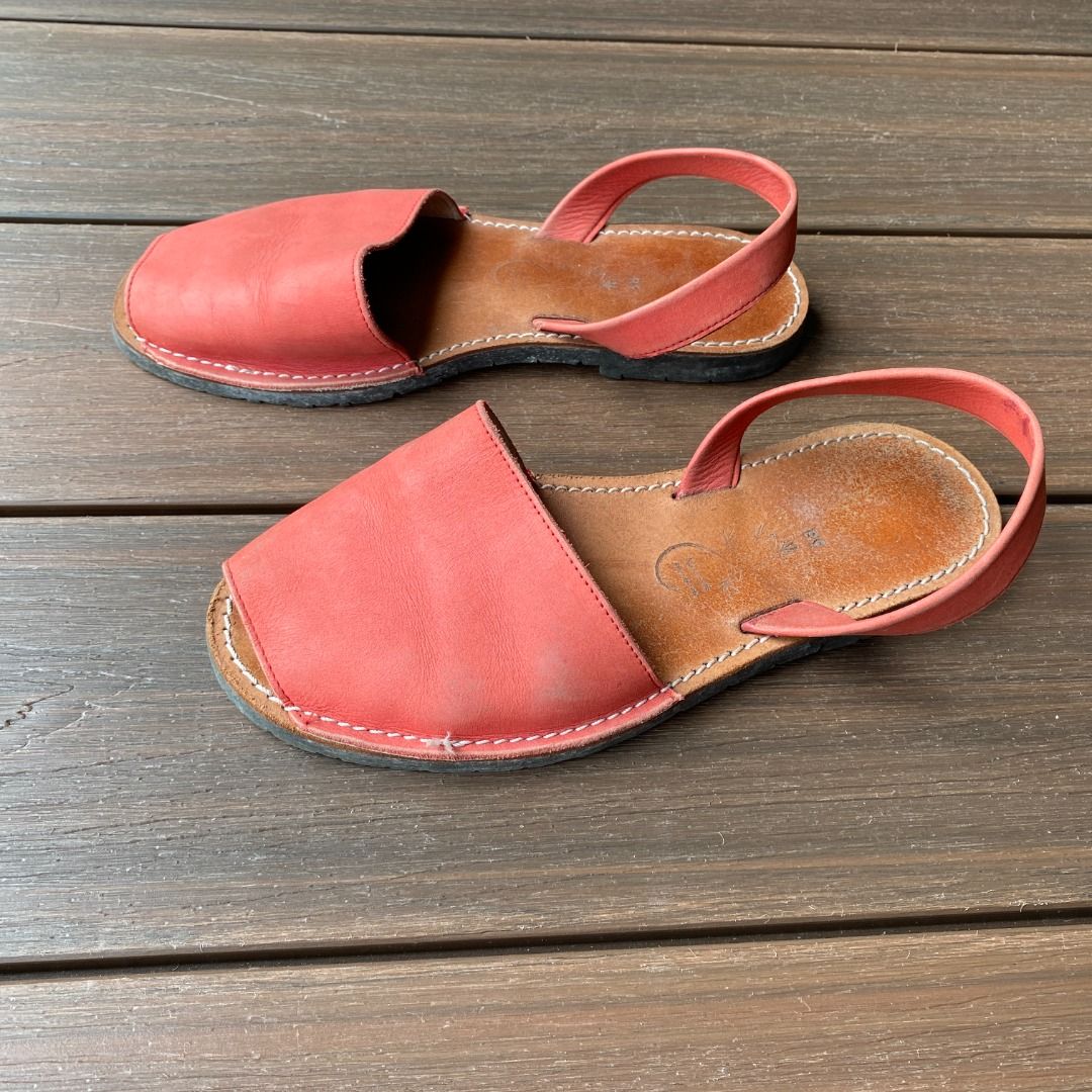 Red Moroccan Handmade Leather Slingback Flat Sandals