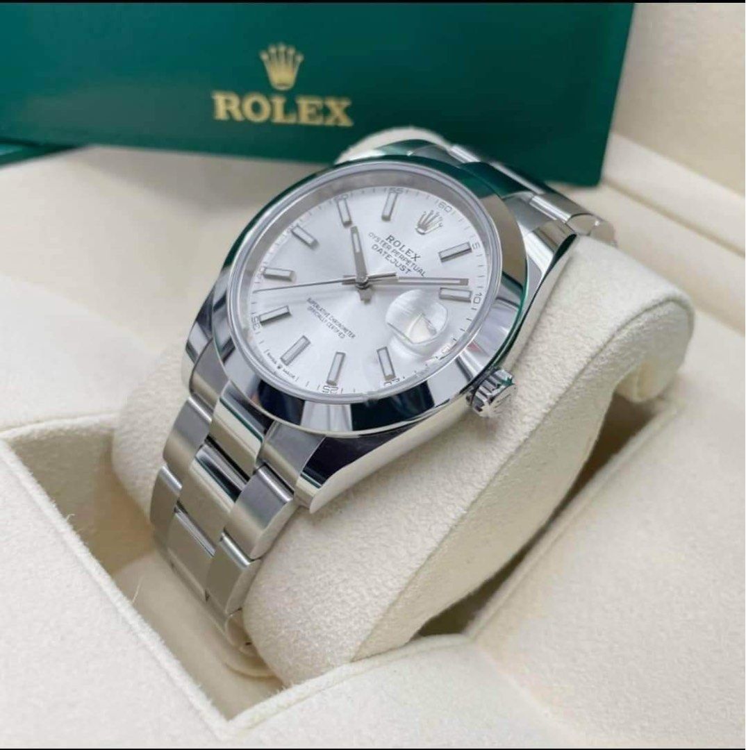 Rolex Datejust Silver dial 41mm (Category: Luxury Watches) located in Pasig City. Submitted by Watchaholics (Listing ID 1210075680, Image 2). Description: -41mm -yr model 2022 -silver dial -oyster bracelet -10/10 condition -complete set For 655k .