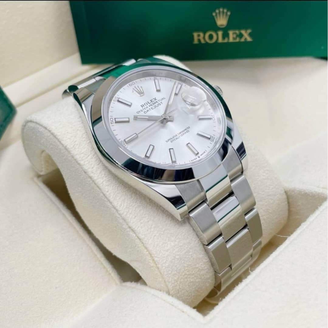 Rolex Datejust Silver dial 41mm (Category: Luxury Watches) located in Pasig City. Submitted by Watchaholics (Listing ID 1210075680, Image 3). Description: -41mm -yr model 2022 -silver dial -oyster bracelet -10/10 condition -complete set For 655k .