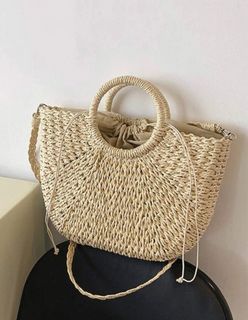 SHEIN Minimalist Drawstring Design Straw Bag