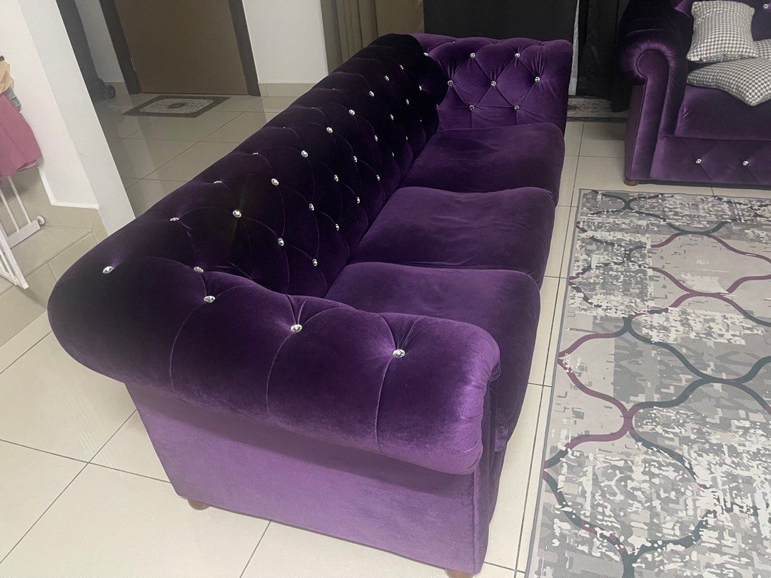 Sofa Chesterfield Baldu Purple, Furniture & Home Living, Furniture ...