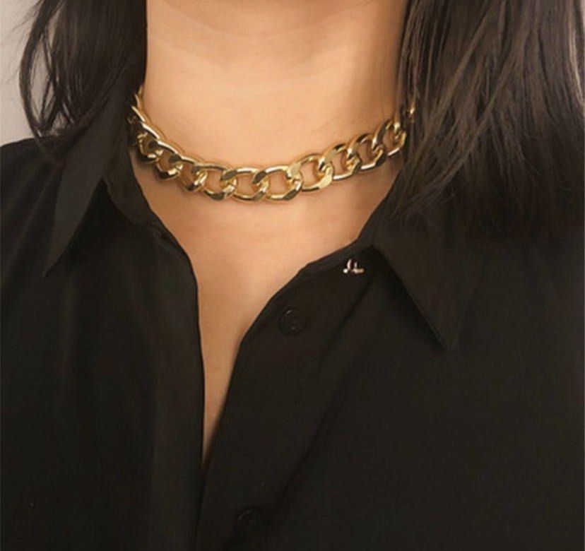 Gold cuban discount link choker necklace
