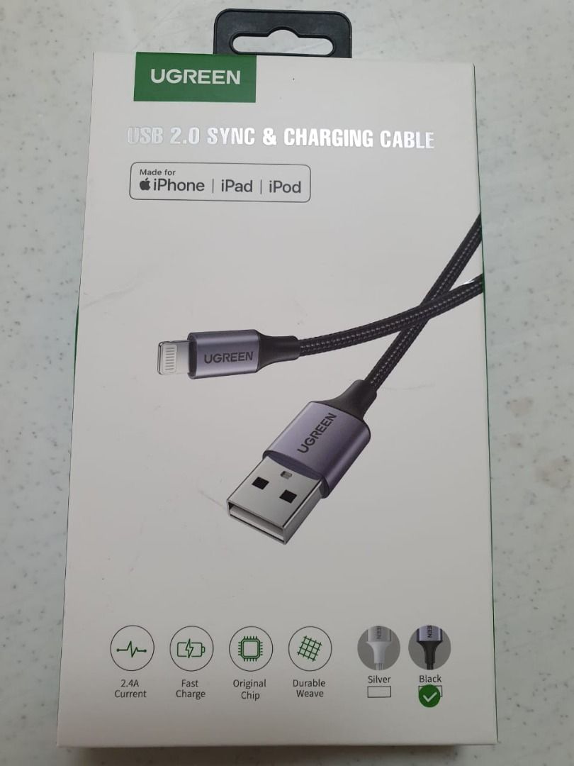 UGREEN USBA To Lightning Cable MFi (1M Black), Computers & Tech, Parts