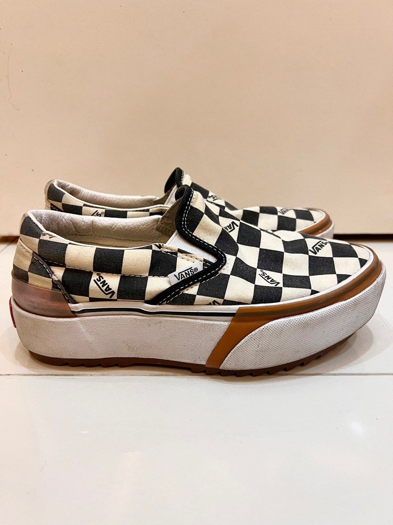 vans checkerboard stacked slip on