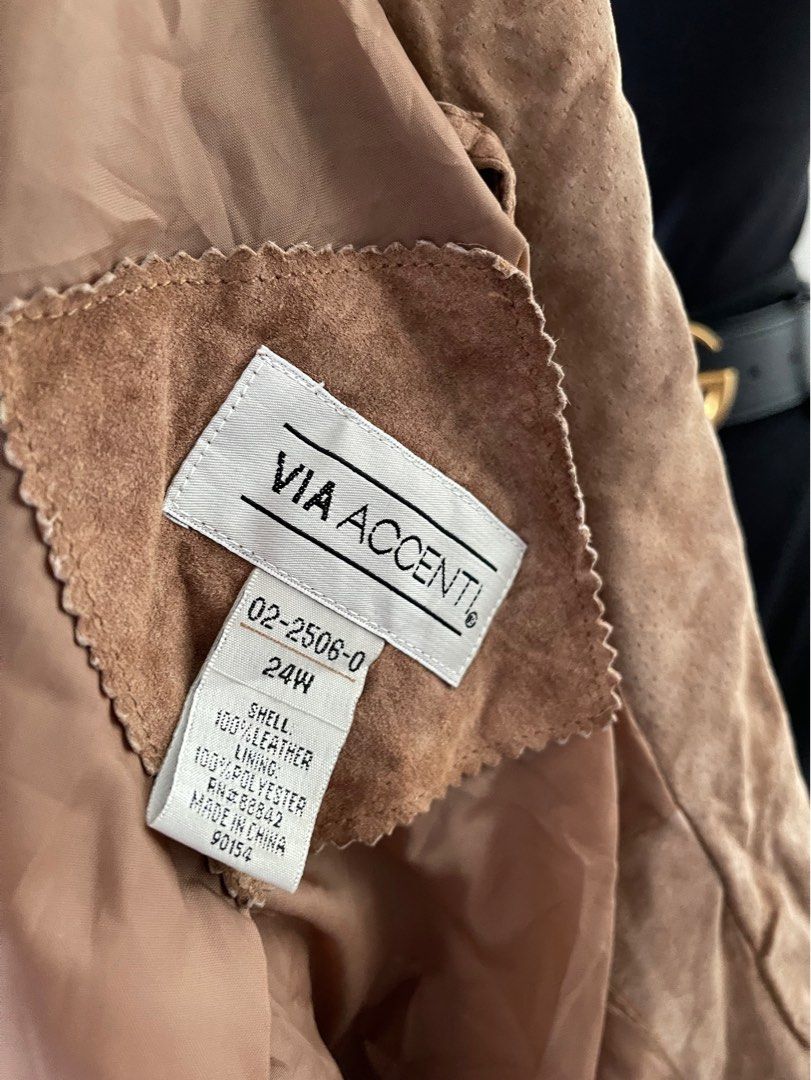 Via Accenti 100 Leather Tan Blazer Coat size 24W Women s Fashion