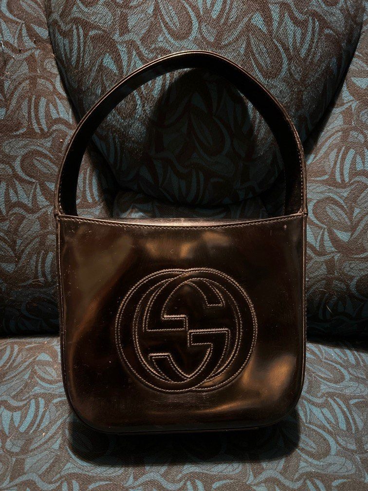 Gucci Vintage - Double G Patent Leather Handbag Bag - Black