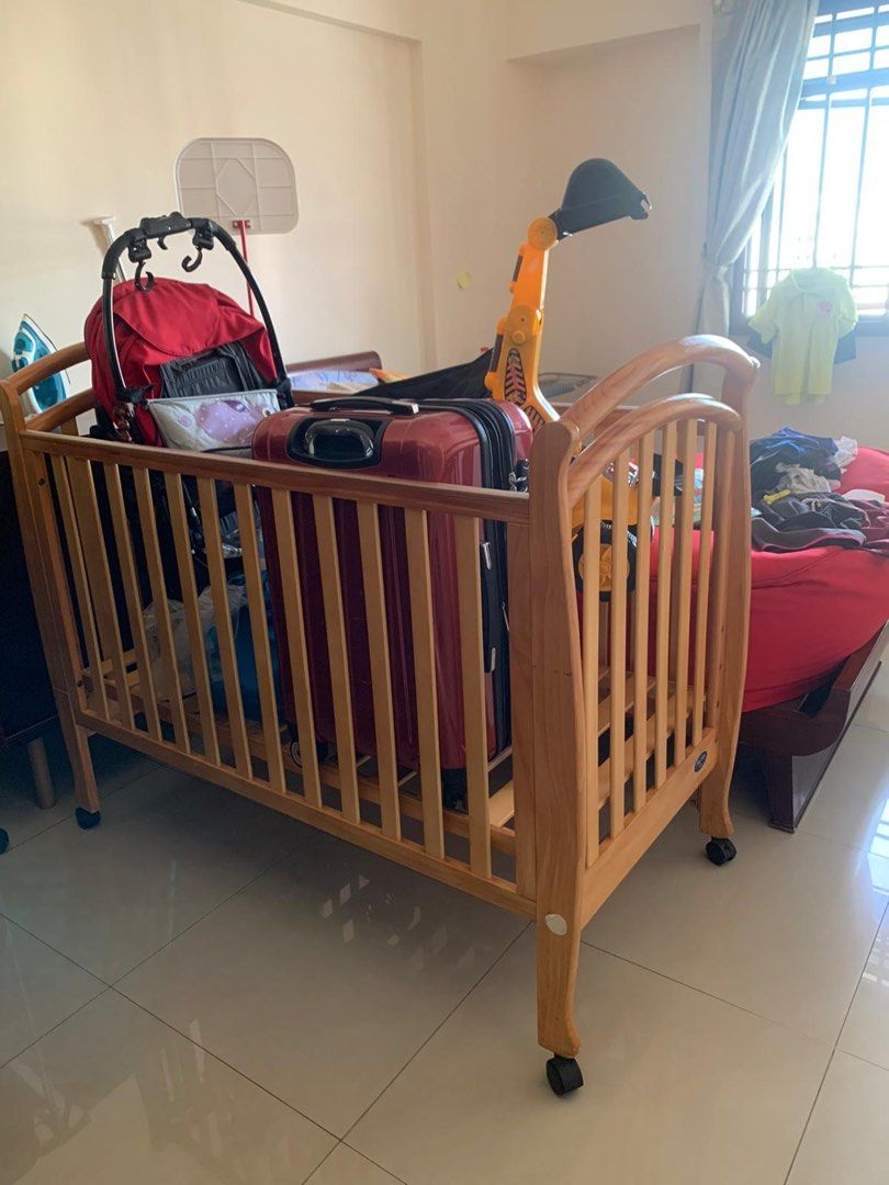 Wooden Baby Cot co sleeper with mattress, Babies & Kids, Baby Nursery ...