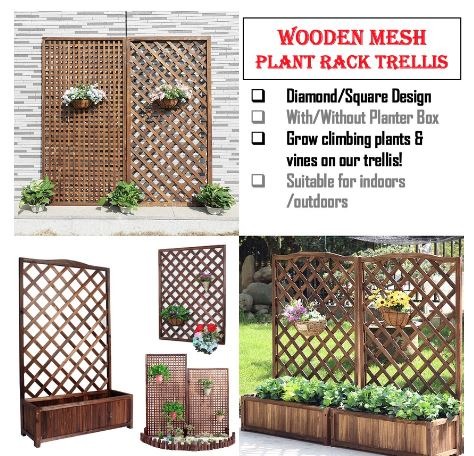 Wooden Mesh Plant Trellis Rack Grid Diamond Design Gardening Hanging ...