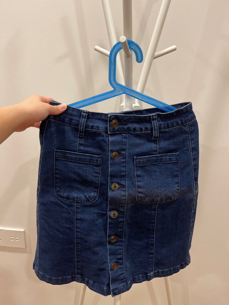 Zalora Dark Blue Denim Button Up Skirt