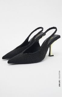 Zara Black Fabric High Heel Slingback Shoes