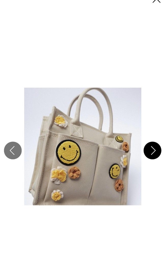 Zara canvas smiley bag, Women's Fashion, Bags u0026 Wallets, Tote Bags on  Carousell