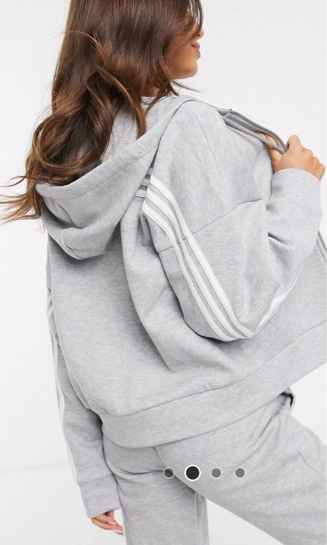 Adidas training three stripe hoodie in grey Women s Fashion