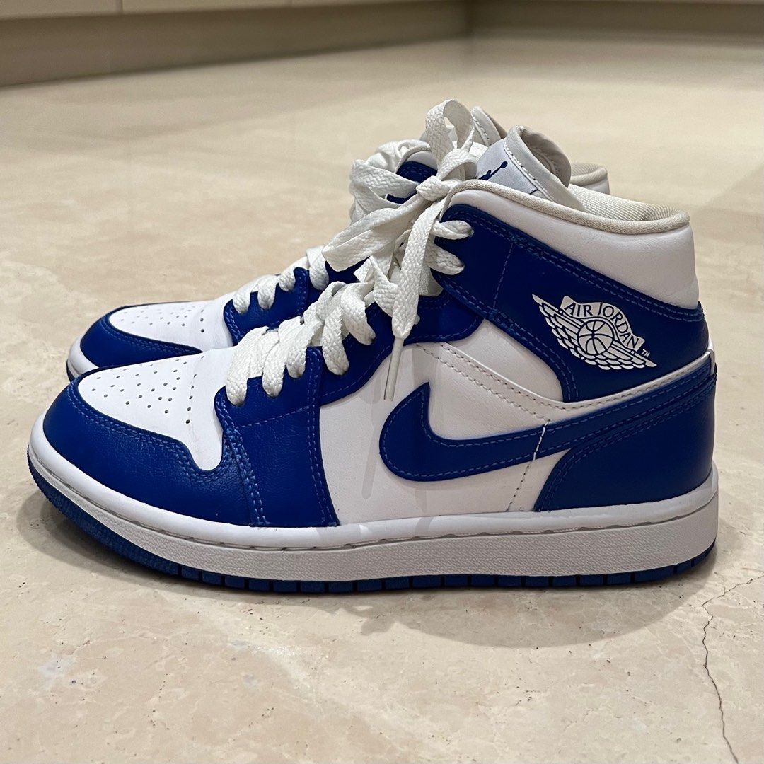 Air Jordan 1 Mid White Hyper Royal Blue White Women s Fashion
