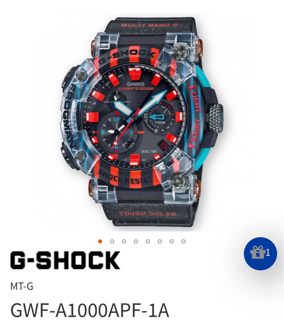 Casio GSHOCK GWF-A1000APF-1A 彩色青蛙蛙人, 名牌, 手錶- Carousell
